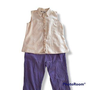 Irish Linen Shirt, sleeveless with front rufflle